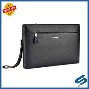 Genuine Leather Men's Clutch Bag with Wrist Strap Large Capacity Business Purse